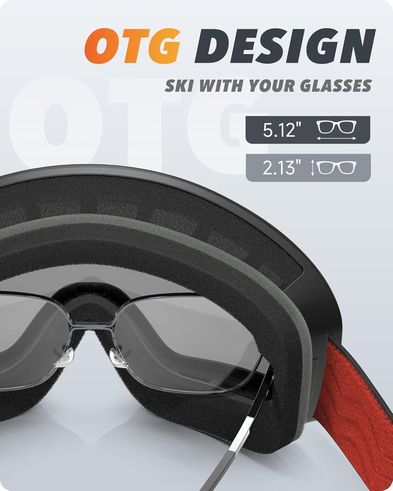 RIOROO Ski/Snowboard Goggles for Men Women, OTG Snow Goggles Anti Fog 100% UV Protection Snowboarding Goggles - Image 4